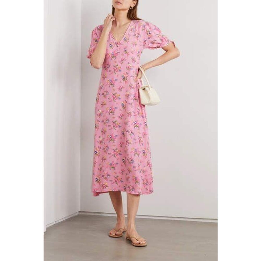Faithfull The Brand Daija Pink Floral Midi Dress Size S - Picture 3 of 7